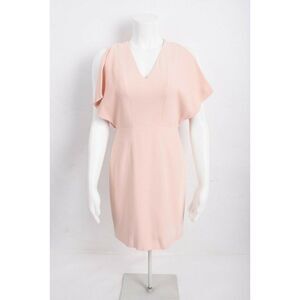 Genny Womens Pink Mini Sheath Dress Size 0 Cape Style Blush Nude V-Neck